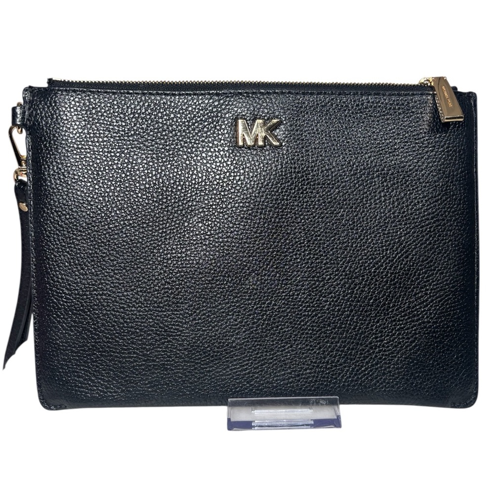 Michael Kors Black Pebbled Leather Wristlet Pouch with Gold Hardware